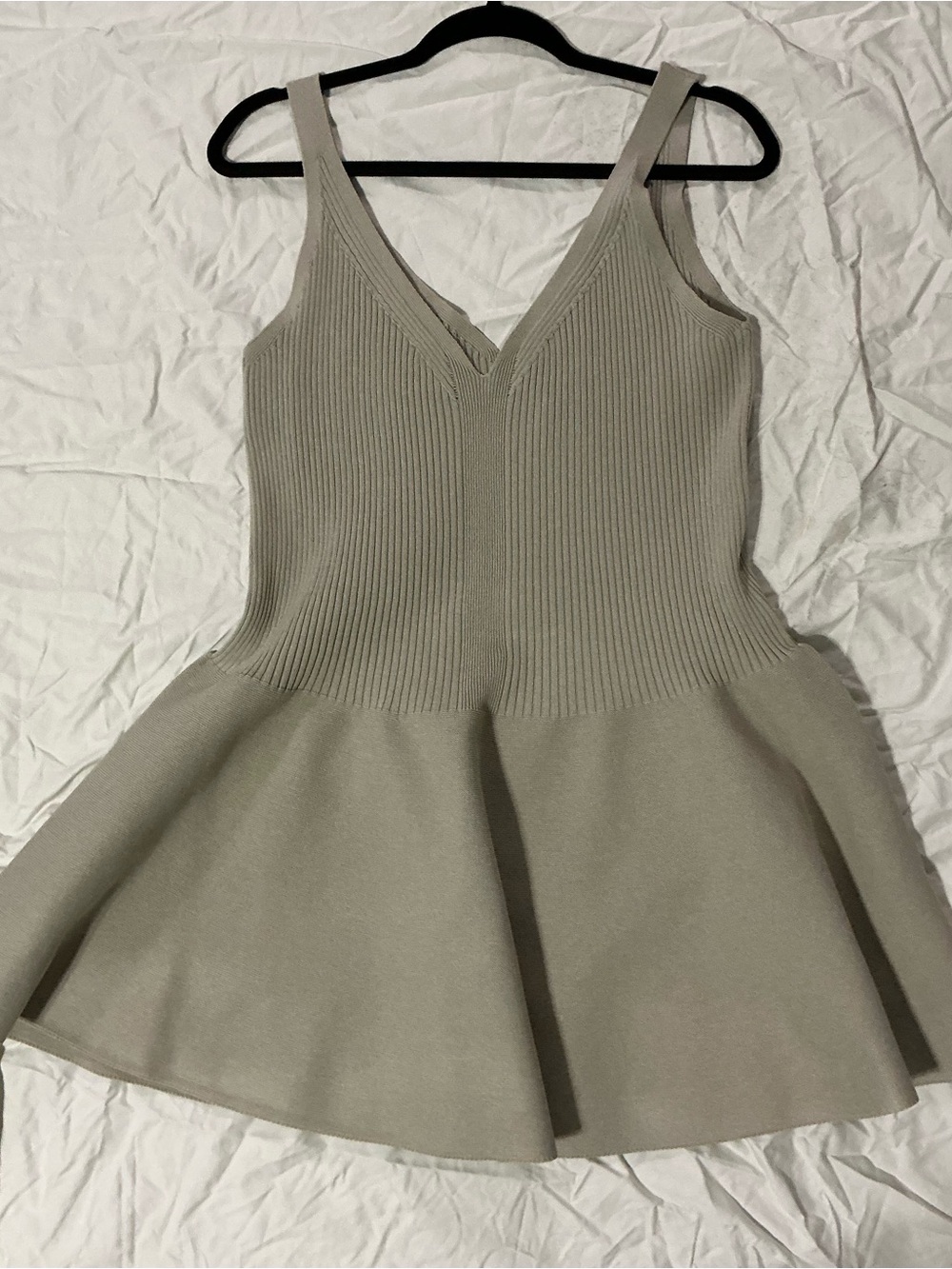 Express Taupe Ribbed V-Neck Peplum Tank